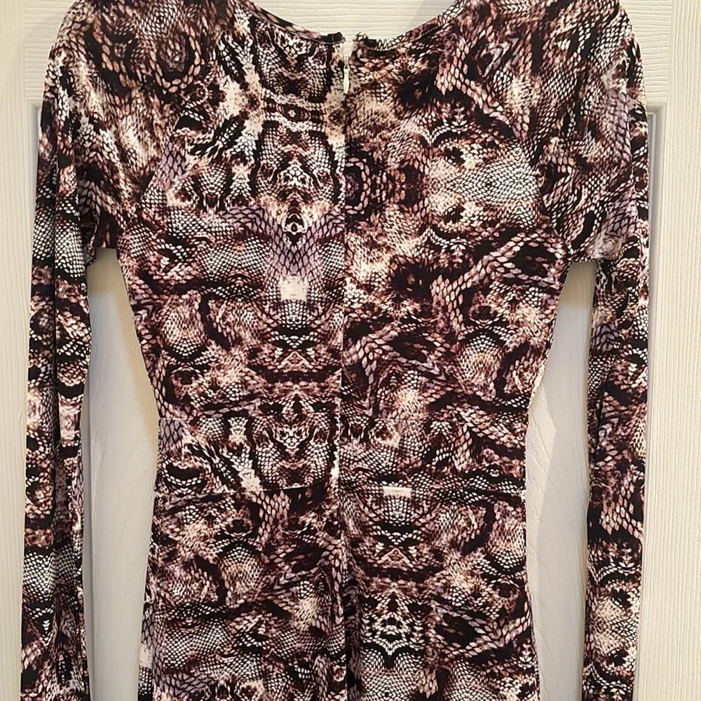 Snake skin keyhole midi dress long sleeve bodyCon animal print knee length dress - Picture 4 of 12
